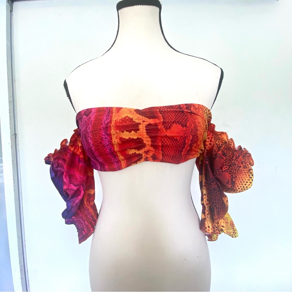 BFYNE Multicolor Snake Print Off Shoulder Bandeau Bikini Top Size Medium